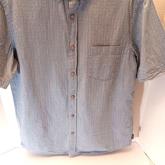 Rowm Shirt Men M Light Blue Button Down Short Sleeve 100% Cotton Lightweight - Picture 3 of 9